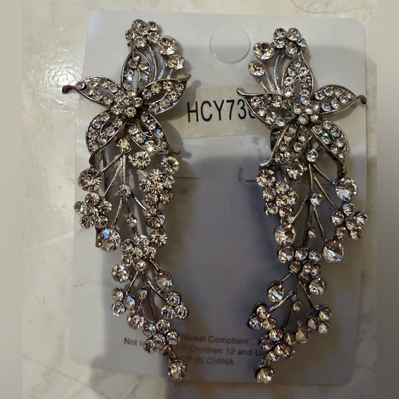 Silver Floral Crystal Hair Pins - Picture 2 of 7